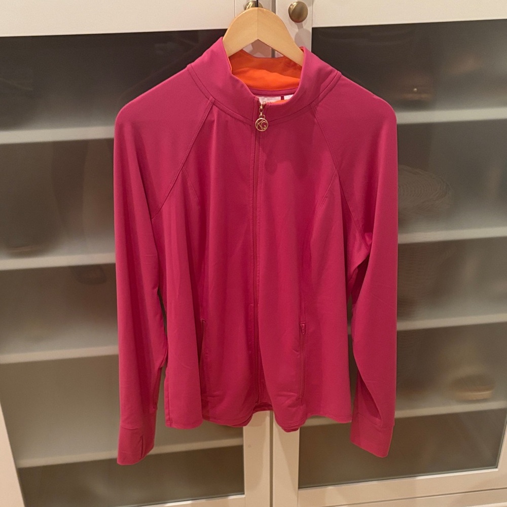 Belle by Kim Gravel Pink Athletic Zipper Jacket - L